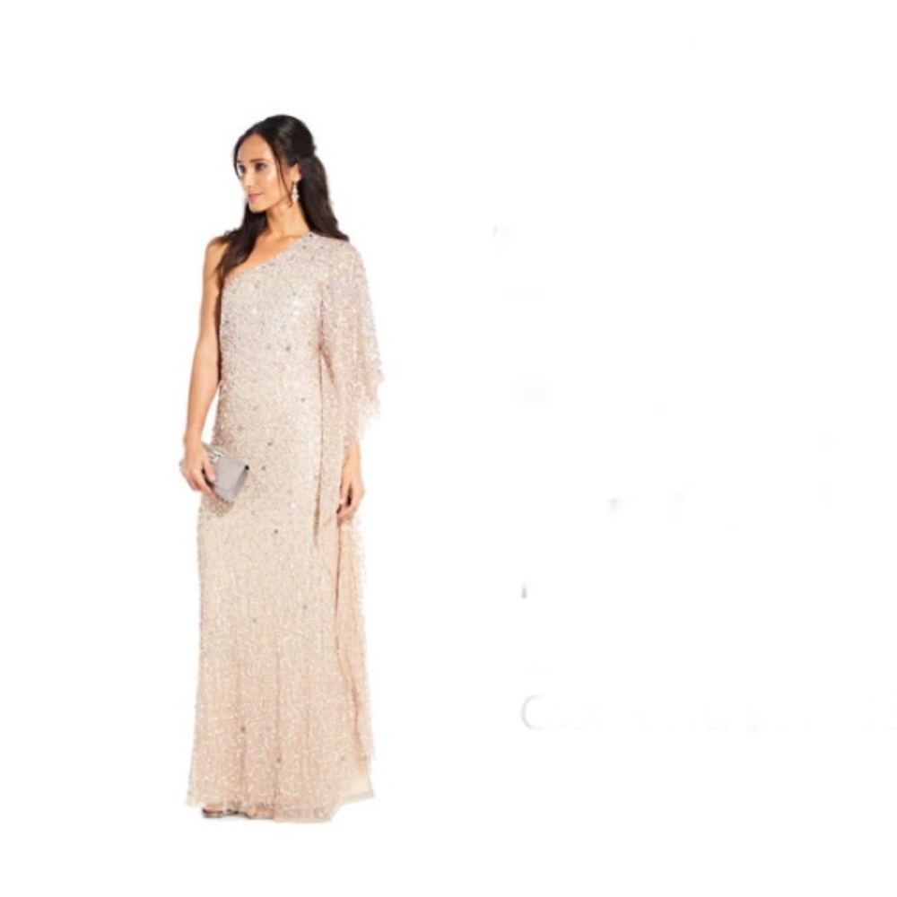 Sequin Beaded Caftan Gown with One Shoulder